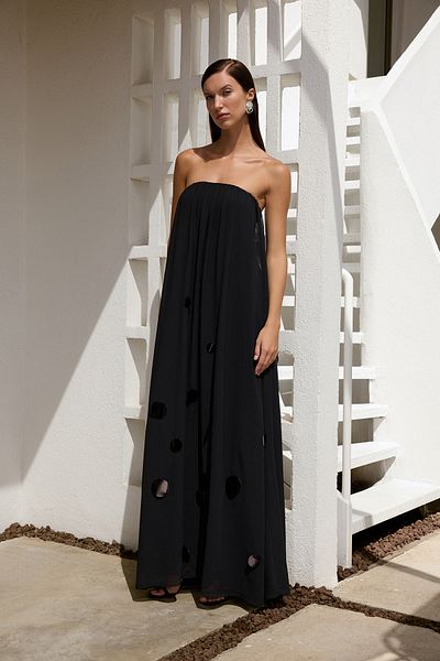 Trendyol Collection Чорні А-силует без бретелей шифонові ткані довгі польотні елегантні вечірні сукні Нічні випускні сукні TPRSS25AE00137