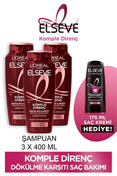 ELSEVE 3'lü 400ml Komple Direnç Dökülme Karşıtı Şampuan + 175ml Saç Kremi Seti