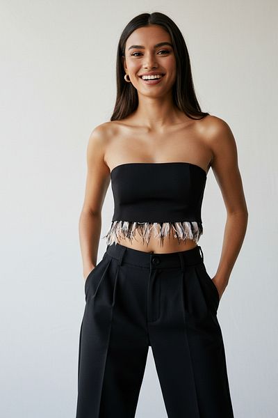 Trendyol Collection Черно стилно ажурно тъкано бюстие без презрамки Tprss25Bs00020