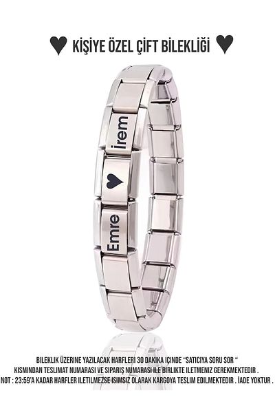 nokt Evrim Akdamar - Italian Charm Steel Bracelet with Name Written Gift for Lover - Couple Bracelet (1 Pc)