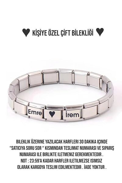 nokt Evrim Akdamar - Italian Charm Steel Bracelet with Name Written Gift for Lover - Couple Bracelet (1 Pc)