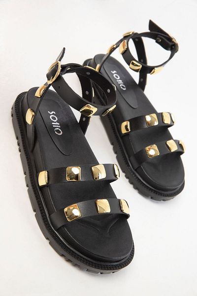SOHO Black-Gold Women's Sandals 20493