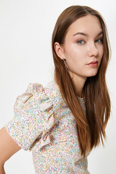 Koton ROSA GEMUSTERTES Baumwoll-T-Shirt für Damen - 4SAL10497IK