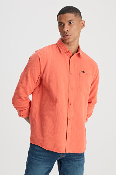Lee Relaxed Fit Geniş Kesim %100 Pamuk Turuncu Gömlek
