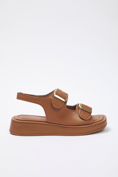 TRENDYOL SHOES Dámské sandály se silnou podrážkou – TAKAW25SD00000 (Tan Double Buckle)