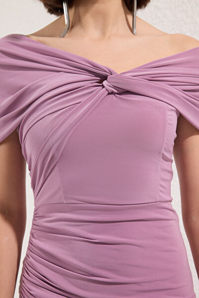 Trendyol Collection Pink Asymmetrical Neckline Knitted Stylish Evening Dress Night Graduation Dress Tprss24El00046