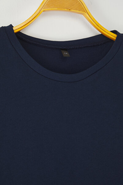 TRENDYOLKIDS Navy Blue-Orange 2-Piece Unisex 100% Cotton Basic Short Sleeve Knitted T-Shirt Tkdss25Ts00102