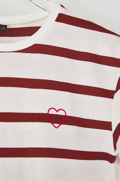 TRENDYOLKIDS Orange Girl 100% Cotton Striped Short Sleeve Knitted T-Shirt Tkdss25Ts00103