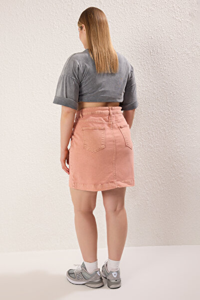 Trendyol Curve Tile Flex Pocket Detail Denim Plus Size Skirt Tbbss25Az00018