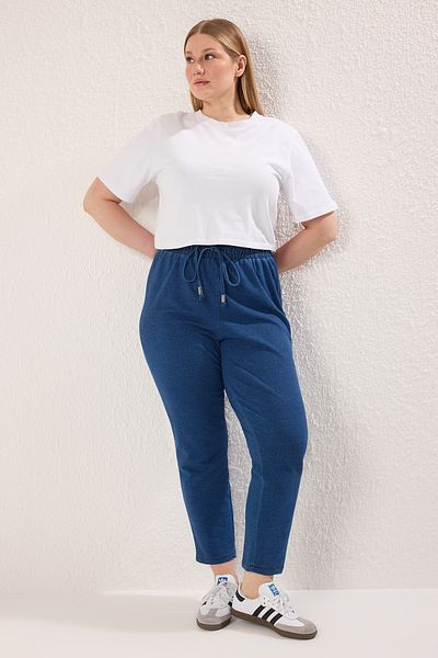 Trendyol Curve Navy Blue Elastic Waist Knitted Pants Tbbss25Ar00022