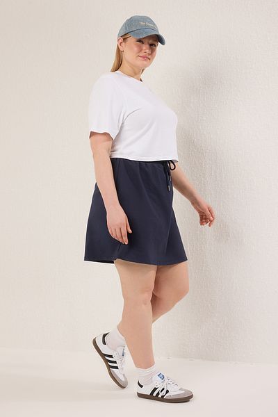 Trendyol Curve Navy Blue Knitted Large Size Skirt with Shorts Tbbss25Ap00045