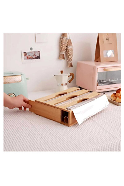 IVORY منظم المطبخ من رقائق الفويل وقطاعة من 3 قطع من رقائق الخيزران، صندوق قا...