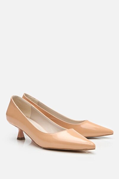 Yaya by Hotiç Women's Patent Leather Beige Short Heeled Stiletto