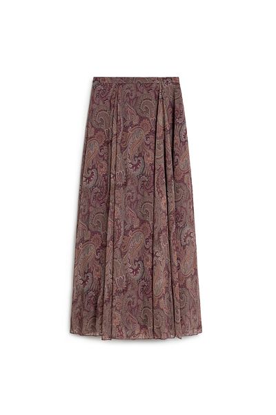 praye Ethnic Patterned Chiffon Skirt Plum