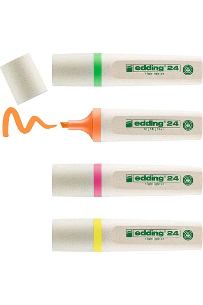STOREMAX Bystoreby 24 Ecoline Highlighters, Set of 4, Mixed Colors, Cut Tip Newdesing 646268