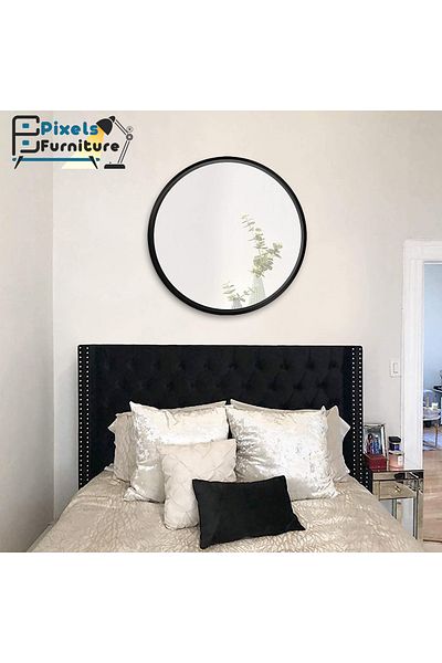 PixelsFurniture Pixel Furniture Aluminum Metal Frame Round Wall Mirror for Living Room, Entryway, Dressing Table, Bathroom