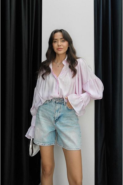 Havoş Powder Pink Shirring and Sleeve Detailed Shirt