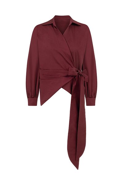 praye Tie-Up Asymmetrical Shirt Claret Red