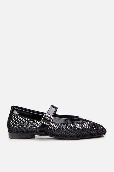 Yaya by Hotiç Damen-Ballerinas aus schwarzem Mesh aus Leder
