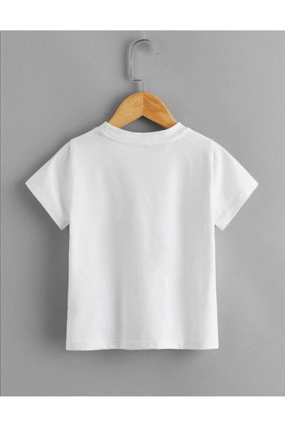 LEVENT ÖZCAN Teddy Bear Print Detailed Short Sleeve 100% Cotton White Children's T-Shirt
