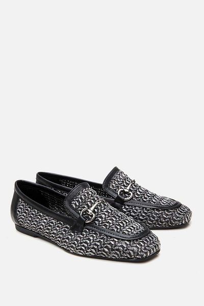 Yaya by Hotiç Schwarzer Damen-Loafer aus Stroh mit detaillierter Schnalle
