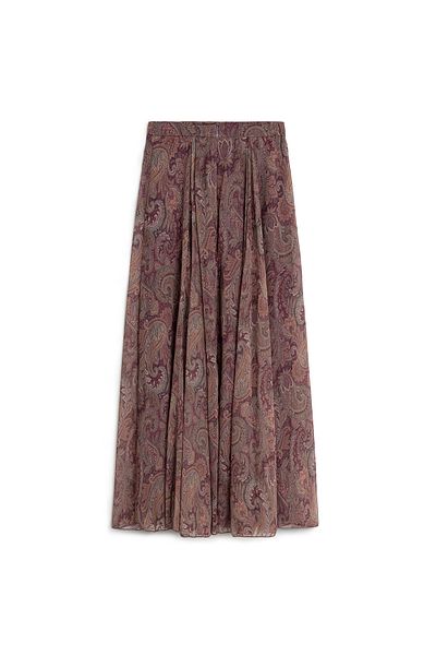 praye Ethnic Patterned Chiffon Skirt Plum