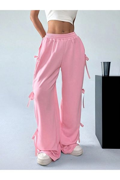 DENOKMODA Pantaloni / pantaloni de trening tricotati cu detaliu panglică Y2k