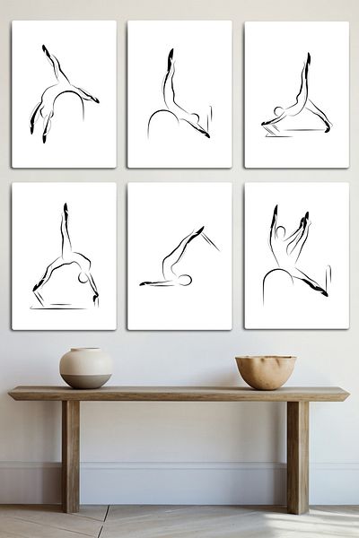 DekorHane Metal Print - Pilates, Yoga, Studio Style, Reformer, Design Wall Painting, Set of 6