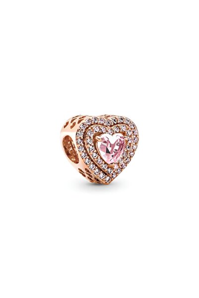 Lux Design 925 Ayar Gümüş Işıltılı Hizalandırılmış Kalpler Rose Pembe Taş Pem...