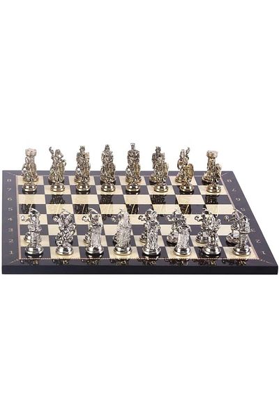 STOREMAX Ntwork Metal Ottoman Byzantine Chess Set Medium Size Glossy and Walnut Board Art 1087243