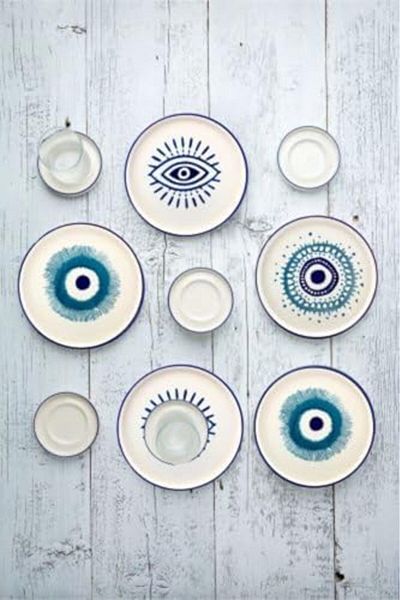 STOREMAX Sellbuystore Ceramic Hand Made 18 Piece Breakfast and Tea Set for 6 People with Evil Eye Beads 1053513