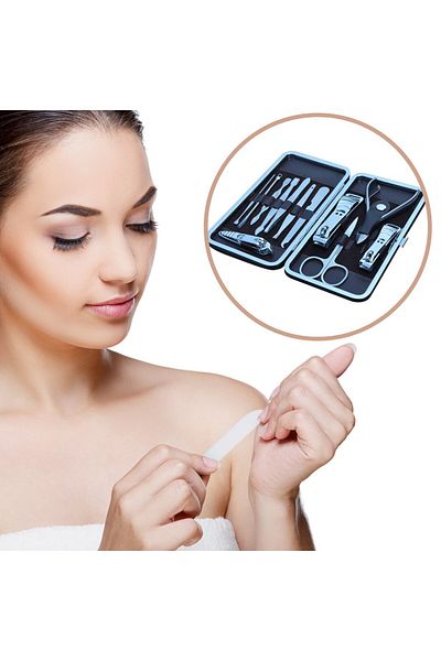 STOREMAX Mu-Artshop Manicure Nipper with Bag Professional and Manicure Pedicure Set 13 Pieces Cuticle Pusher