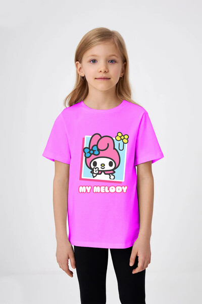 My Melody Baskılı Çocuklar İçin Rahat Bisiklet Yaka T-shirt