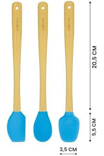 STOREMAX Sellbuystore Indigo 3-Piece Turquoise Bamboo Silicone Spatula Set Long 26 cm Vlt1514 1053513