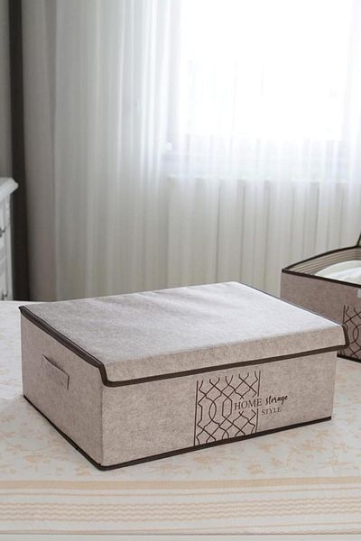 salesalbutik Felt Door Multi-Purpose Organizer Box with Lid 50 X 40 X 19 cm (Base, Beige)