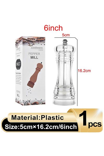 FLYMUYU 6inch Pepper Grinder Clear Acrylic Salt And Pepper Mills Spice Mill Adjustable Coarseness