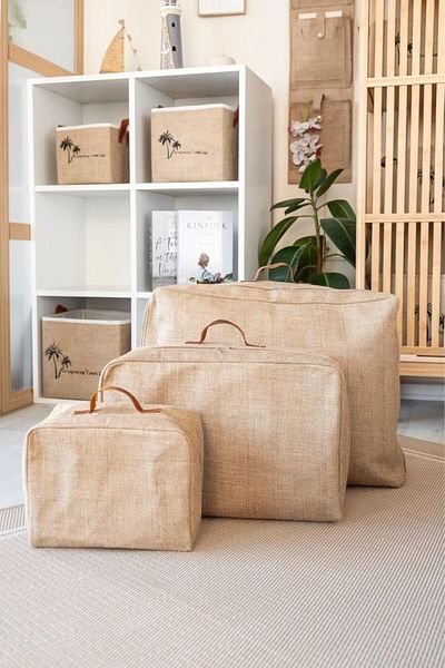 STOREMAX Sellbuystore Bee Medium Size Jute Base Cushion Quilt Sweater Bag 48 X 30 X 18 cm 1053513