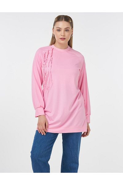 KYR Βαμβακερό φούτερ με λαιμόκοψη με ριμπ Candy Pink