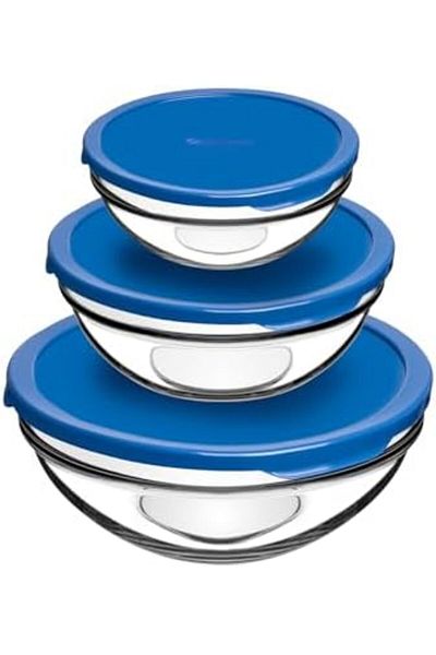STOREMAX Bystoreby Chefs Glass Storage Container with Lid Blue Set of 3, 97314Z00 Newdesing 646268