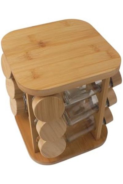 STOREMAX Ntwork Bamboo Spice Set with Rotating Stand 13 Pieces, Bamboo Suitable for Kitchen Counter Space Saving C