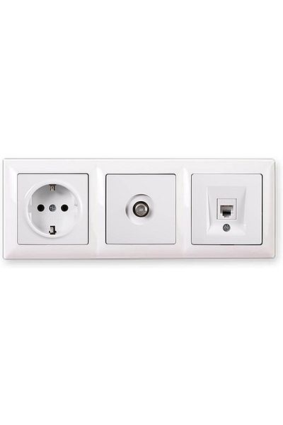 STOREMAX Ysstorex Visage White Set of 3 Grounded Socket, F Connector and Numeris Cat3 Telephone Socket Set Starc