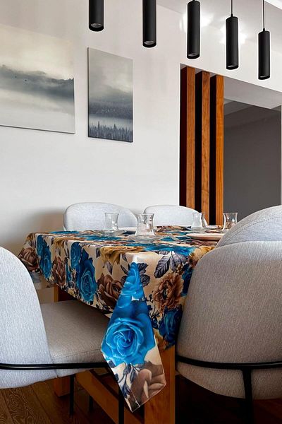 STOREMAX Ntwork & Laurel Printed Washable Tablecloth Kitchen Garden Picnic Tablecloth Blue Network