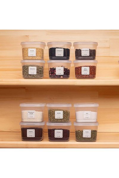 STOREMAX Jvnnastore 430 Multi-Purpose Labeled Spice Rack Breakfast Storage Container with 12 Lids 600 Cc