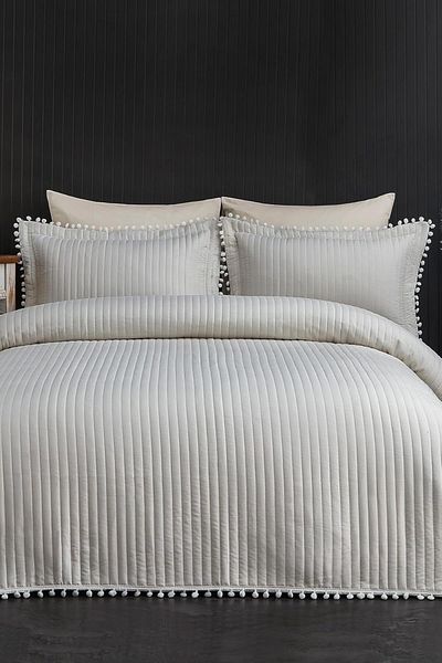 STOREMAX Home Collection Quilted Pompom 3 Piece Bedspread Ç.K Cream Star Buy Bz 1087243