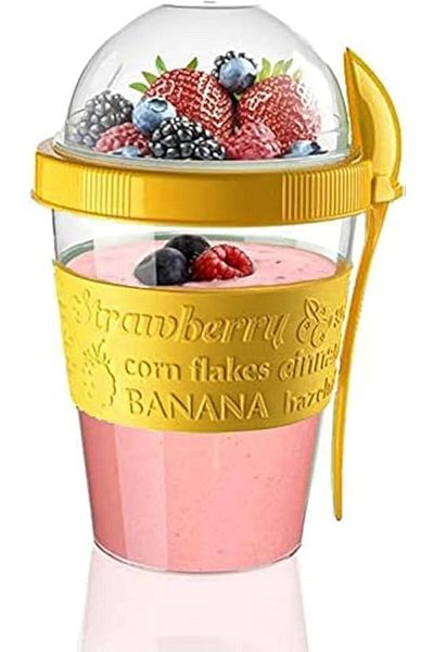 STOREMAX Bystoreby Go Yogurt and Diet Container with Lid and Spoon 600 ml (Yellow) Newdesing 646268