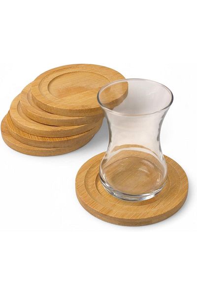 STOREMAX Bystoreby Bamboo Round Tea Plate Coaster Set of 6, Decorative Bamboo Coaster Newdesi