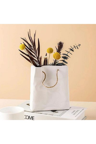 STOREMAX MUARTSHOP STUDIO Διακοσμητικό Κεραμικό Βάζο σε σχήμα τσάντας CB001-WH (ΛΕΥΚΟ) 871301