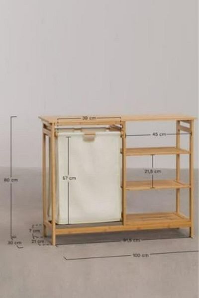 STOREMAX Bystoreby Bamboo 3 Shelves 1 Compartment Bathroom Organizer with Dirty Basket Laundry Basket Organizer Db-