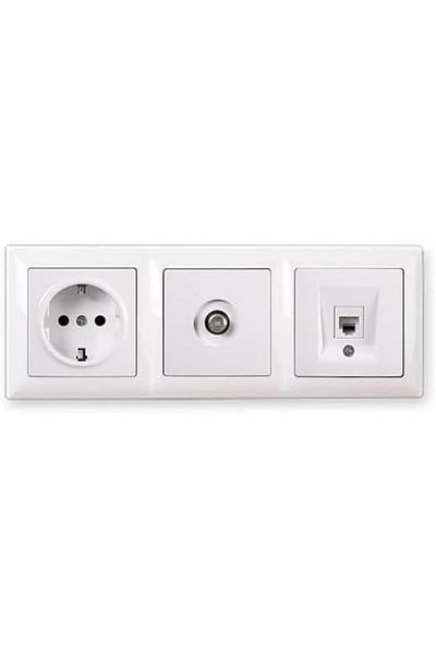 STOREMAX Ysstorex Visage White Set of 3 Grounded Socket, F Connector and Numeris Cat3 Telephone Socket Set Starc
