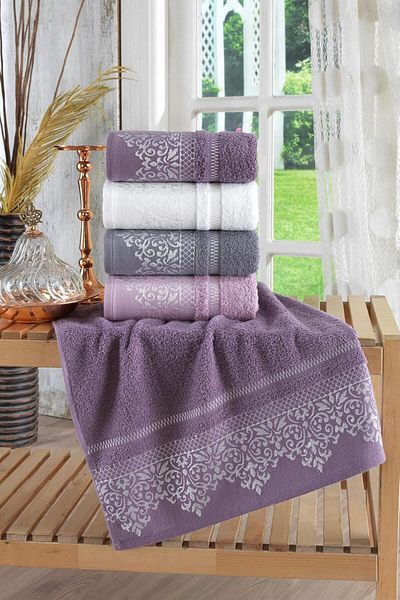 STOREMAX Lvnmblya Textile Damask 4-Piece 50X90 cm Hand & Face Towel Set | 100% Cotton Shop Deesing 224120